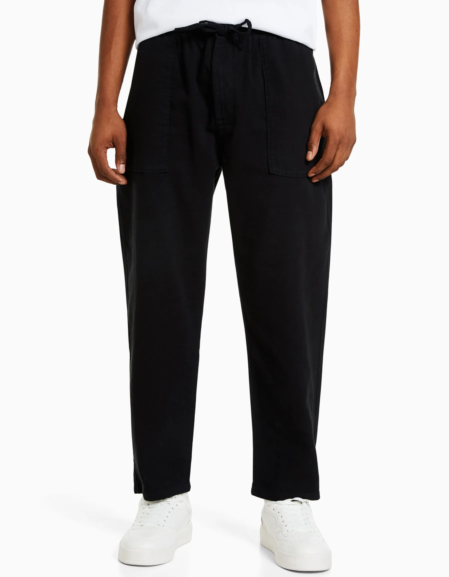 BERSHKA Pantalon loose rustique Noir New