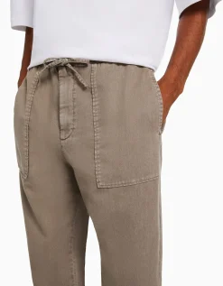 BERSHKA Pantalon loose rustique Blanc Discount