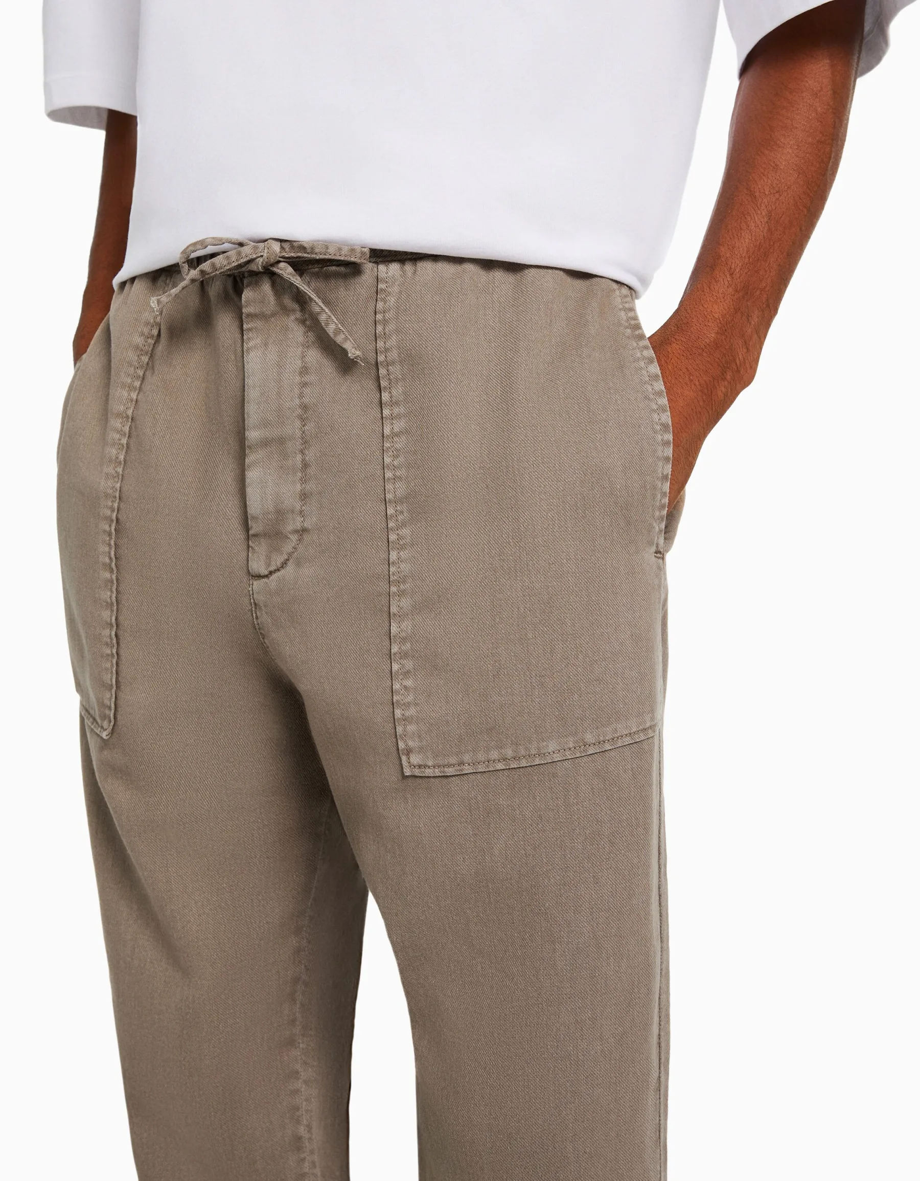 BERSHKA Pantalon loose rustique Blanc Discount