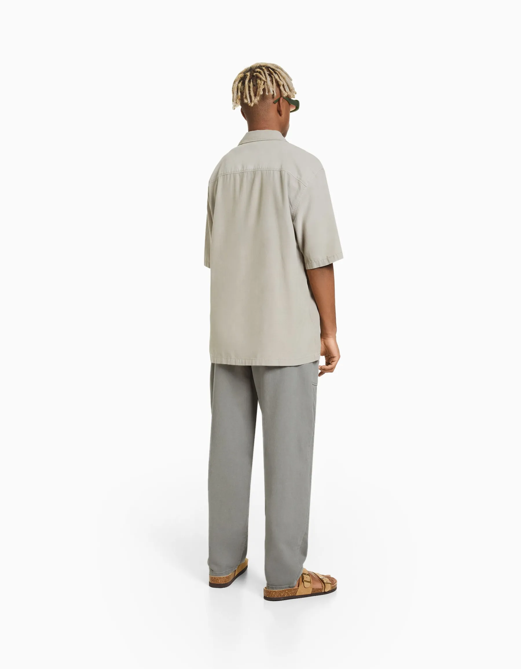 BERSHKA Pantalon loose rustique Blanc Hot