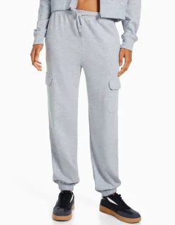 BERSHKA Pantalon molleton poches Gris Online