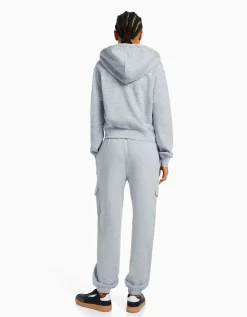BERSHKA Pantalon molleton poches Gris Online