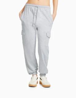 BERSHKA Pantalon molleton poches Gris Online