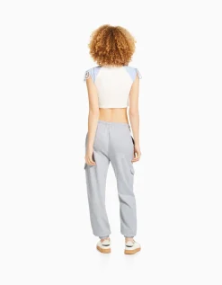 BERSHKA Pantalon molleton poches Gris Online