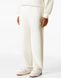 BERSHKA Pantalon molleton wide leg Blanc cassé New