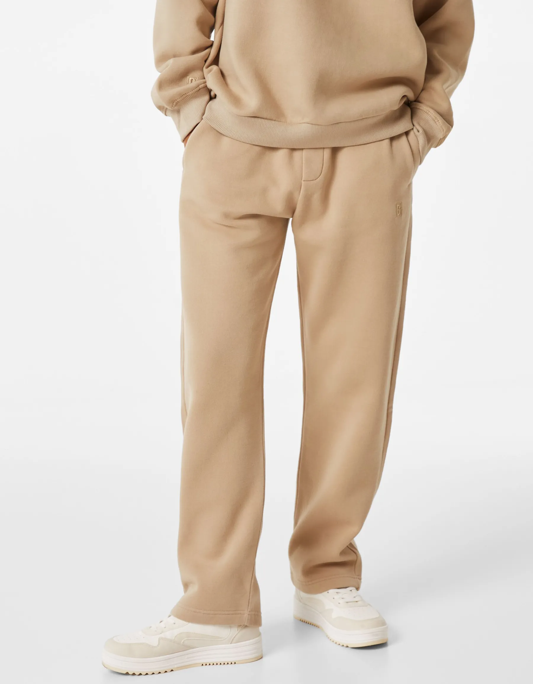 BERSHKA Pantalon molleton wide leg Camel Online