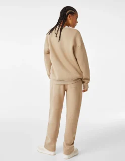 BERSHKA Pantalon molleton wide leg Camel Online