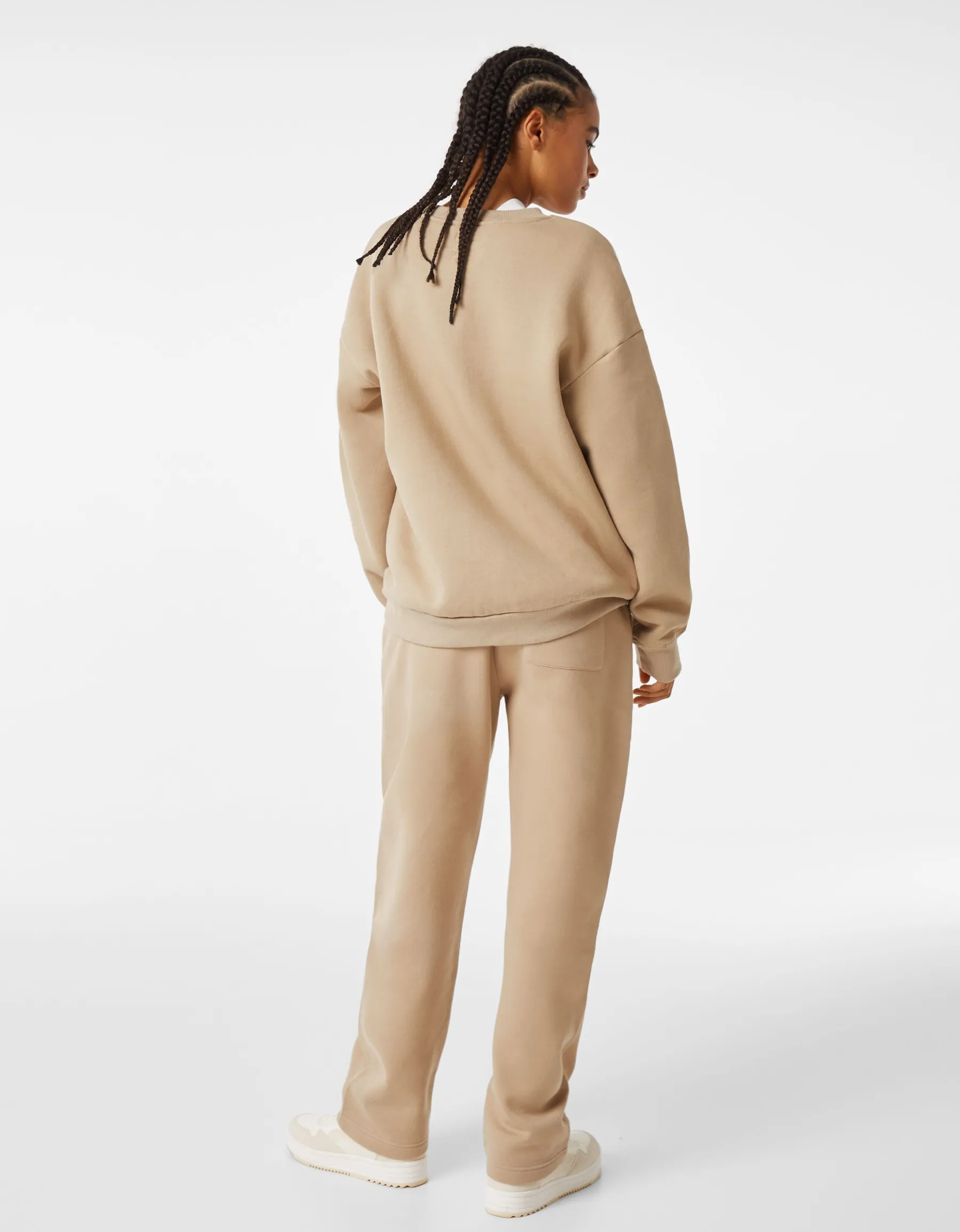 BERSHKA Pantalon molleton wide leg Camel Online