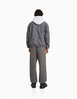 BERSHKA Pantalon parachute coton Gris Clearance
