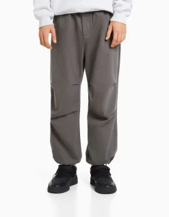 BERSHKA Pantalon parachute coton Camel Hot