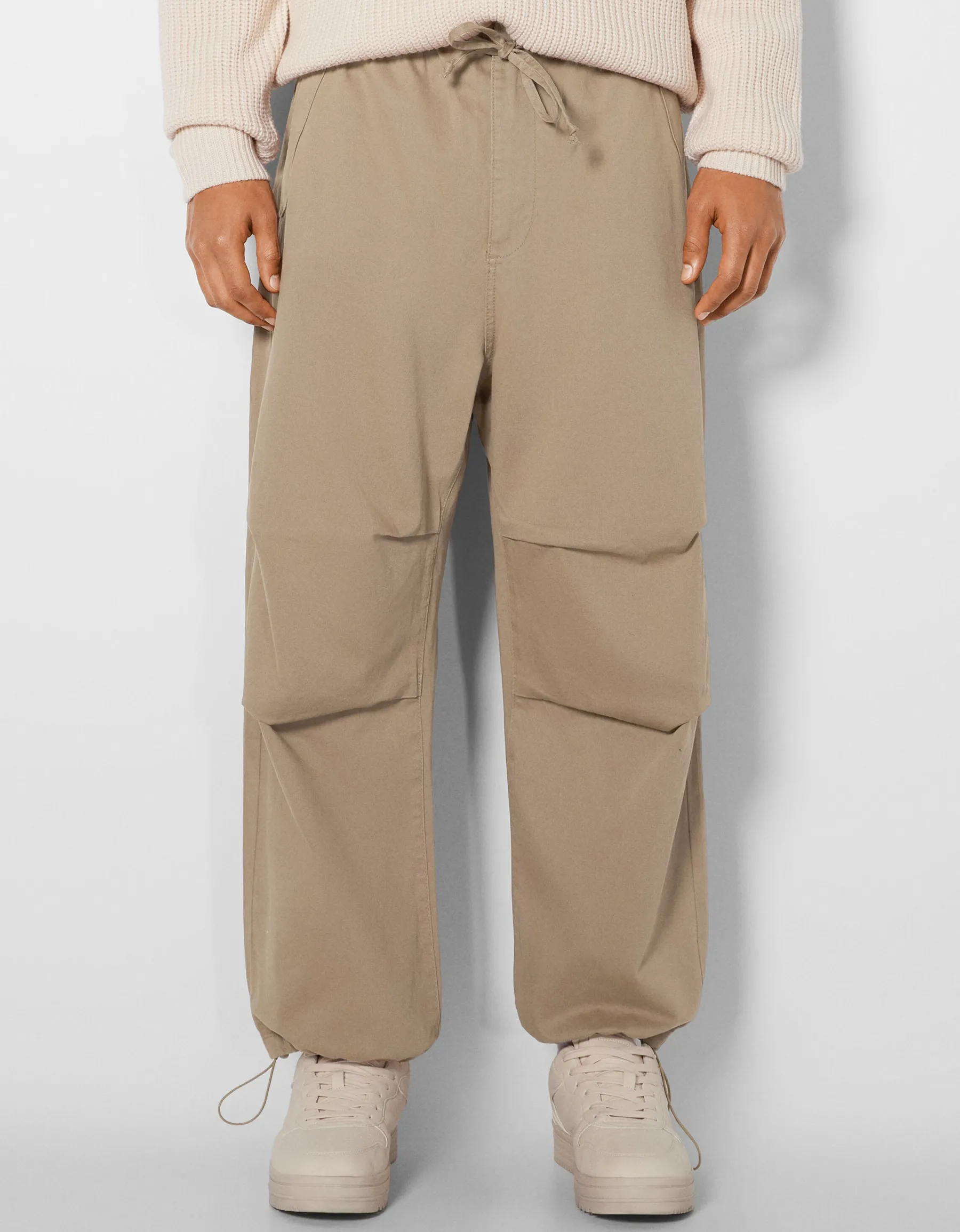 BERSHKA Pantalon parachute coton Camel Fashion