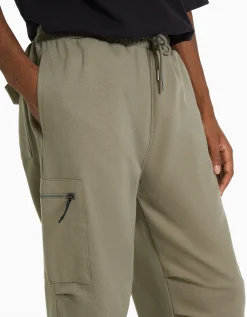 BERSHKA Pantalon parachute molleton poche fermeture Éclair Kaki Discount
