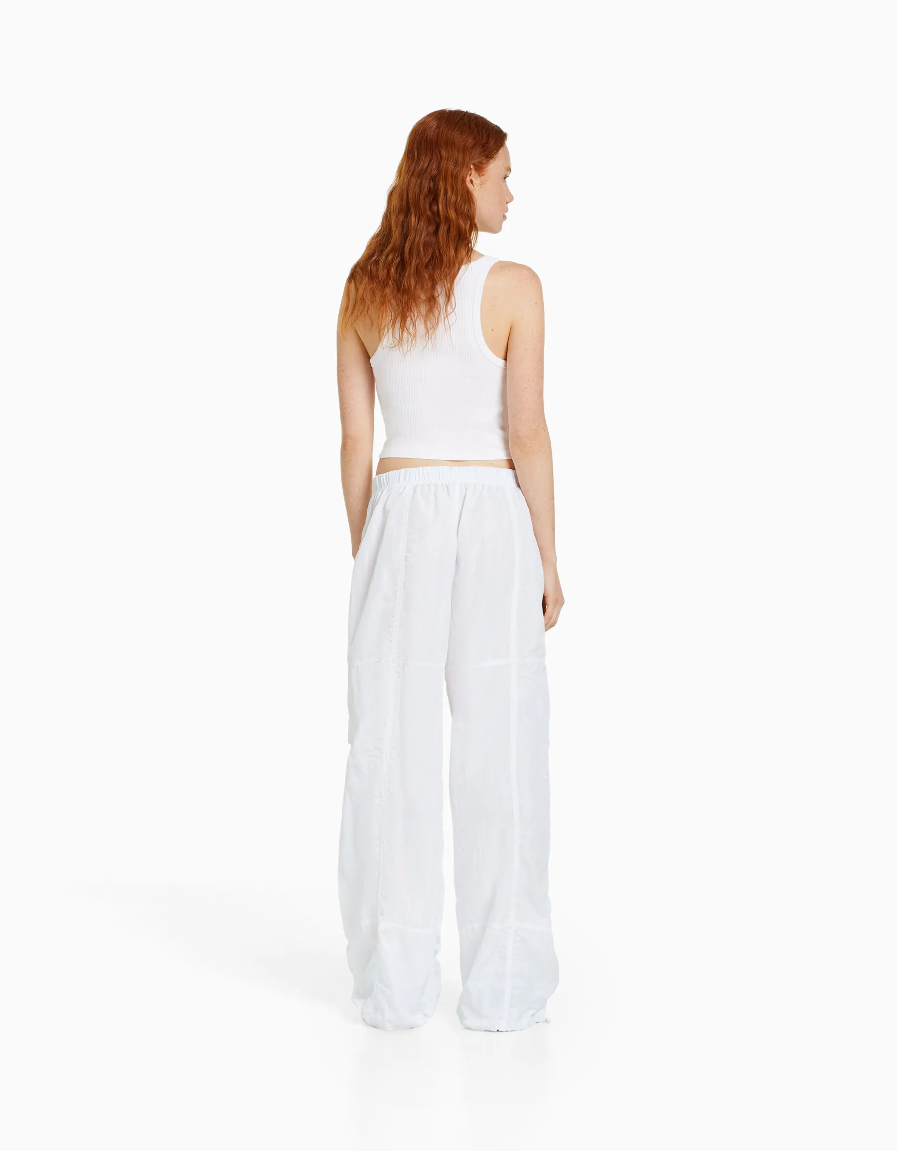 BERSHKA Pantalon parachute nylon Blanc Cheap