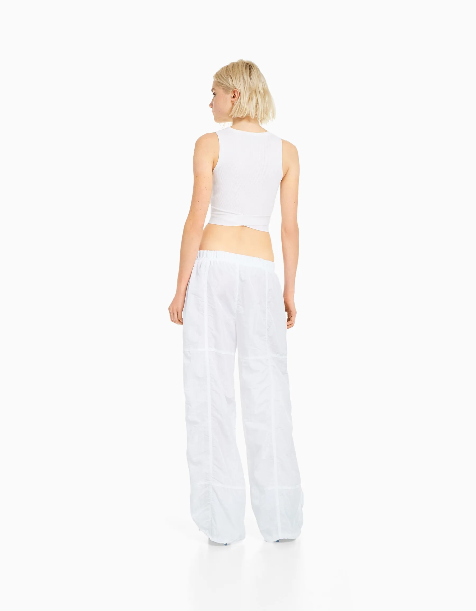 BERSHKA Pantalon parachute nylon Blanc Cheap
