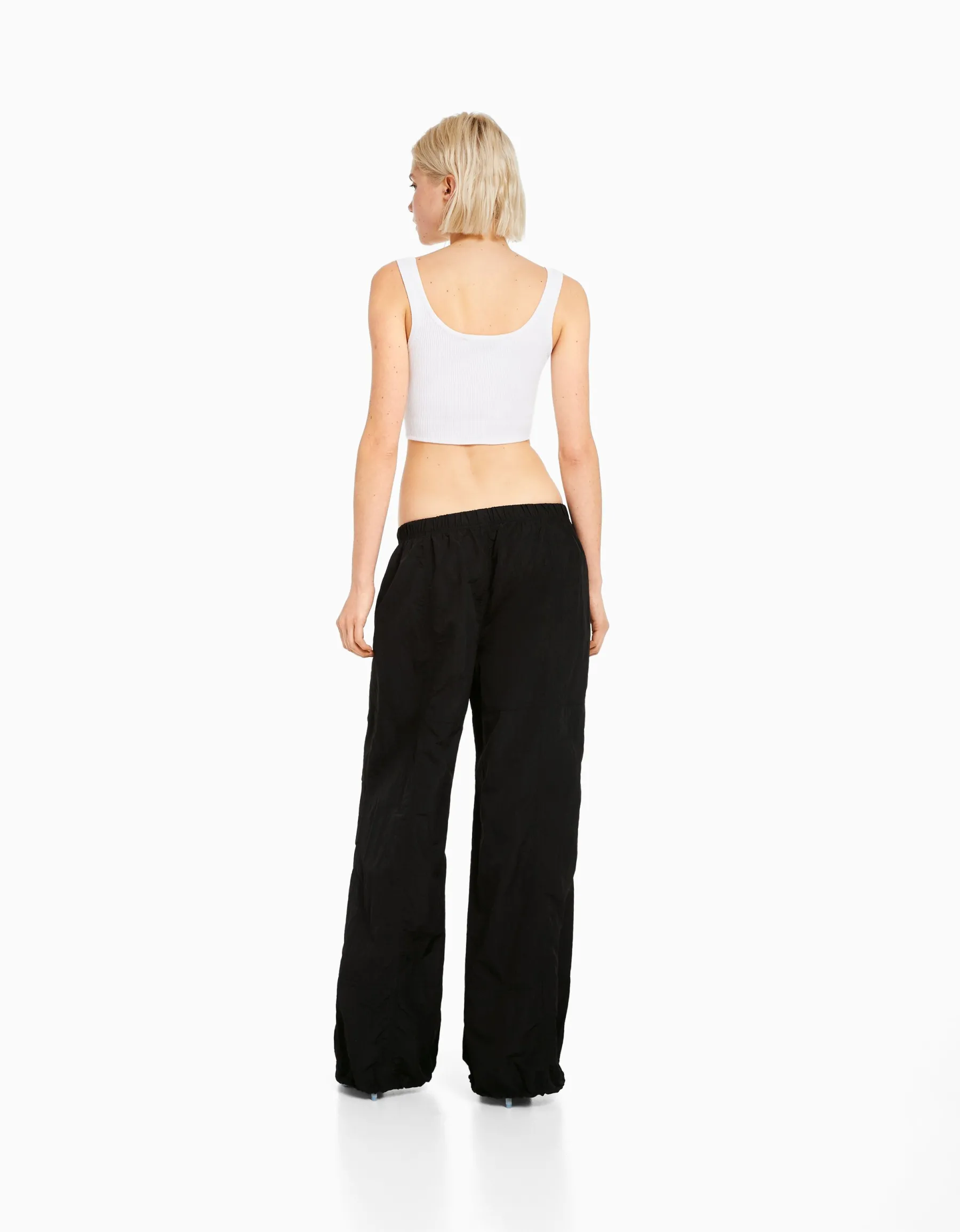 BERSHKA Pantalon parachute nylon Kaki Best
