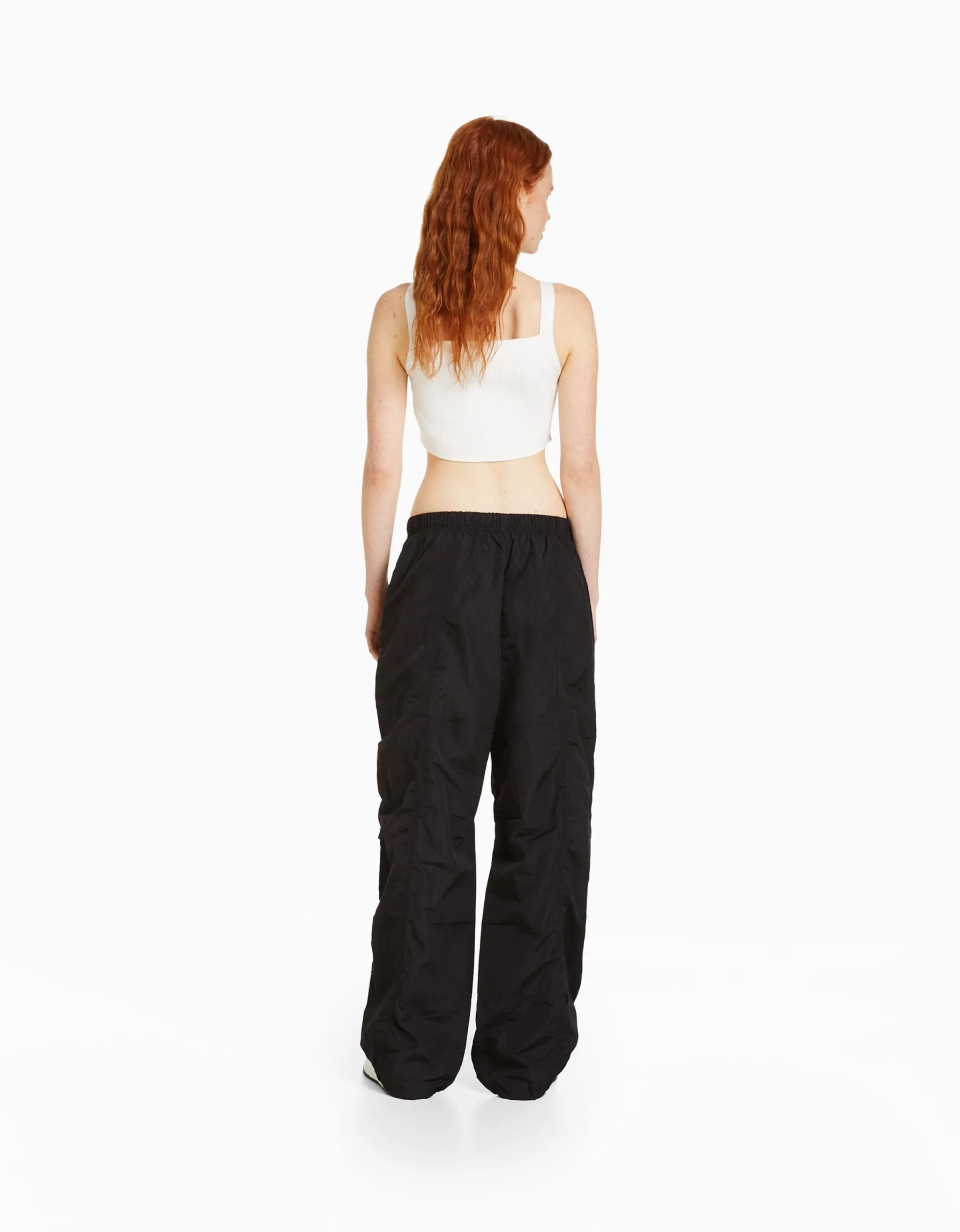 BERSHKA Pantalon parachute nylon Noir Sale