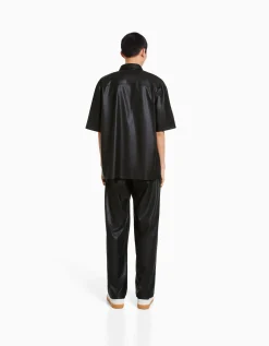BERSHKA Pantalon semi jogger similicuir Noir Best Sale