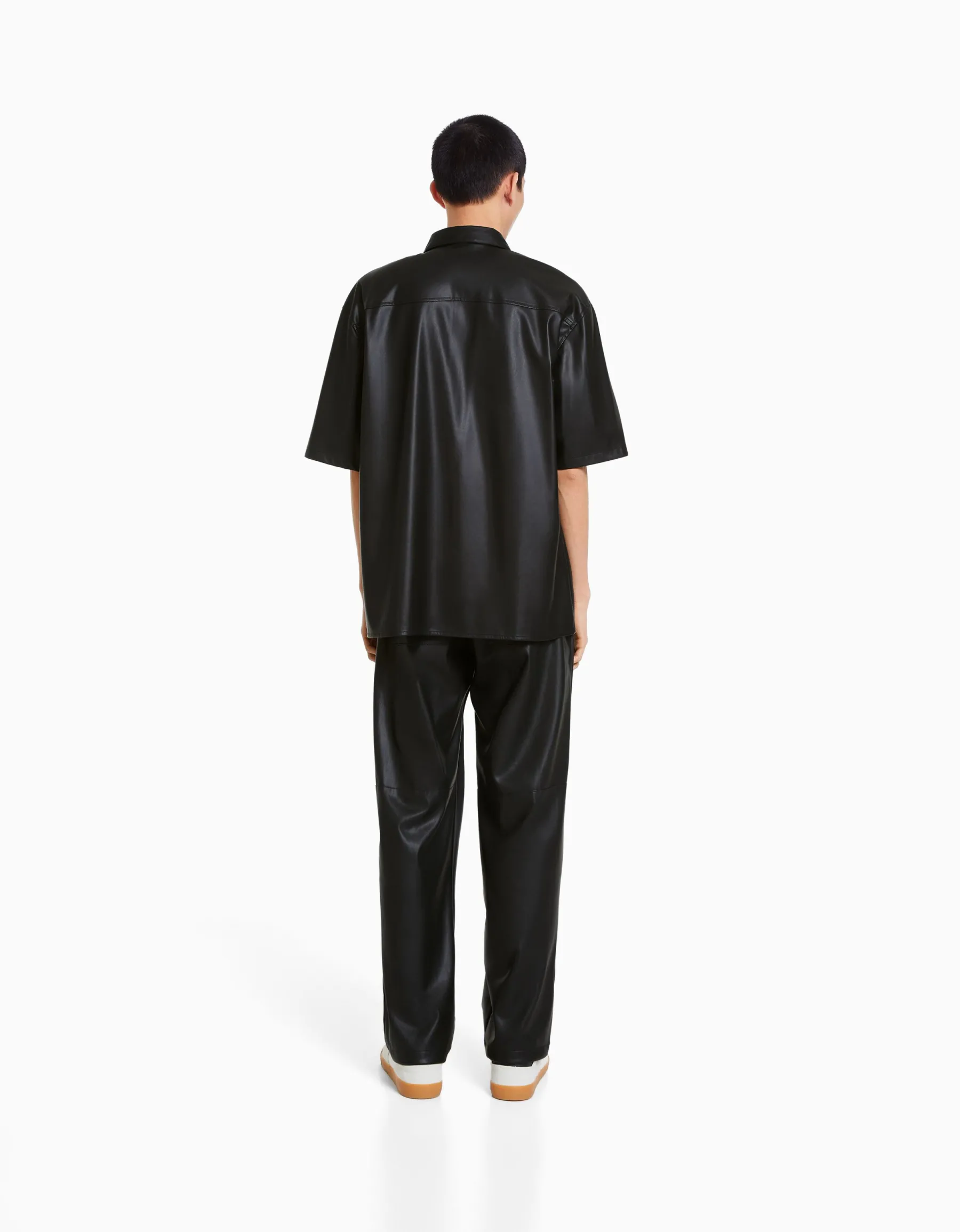 BERSHKA Pantalon semi jogger similicuir Noir Best Sale