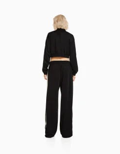 BERSHKA Pantalon straight bande latérale Noir Outlet