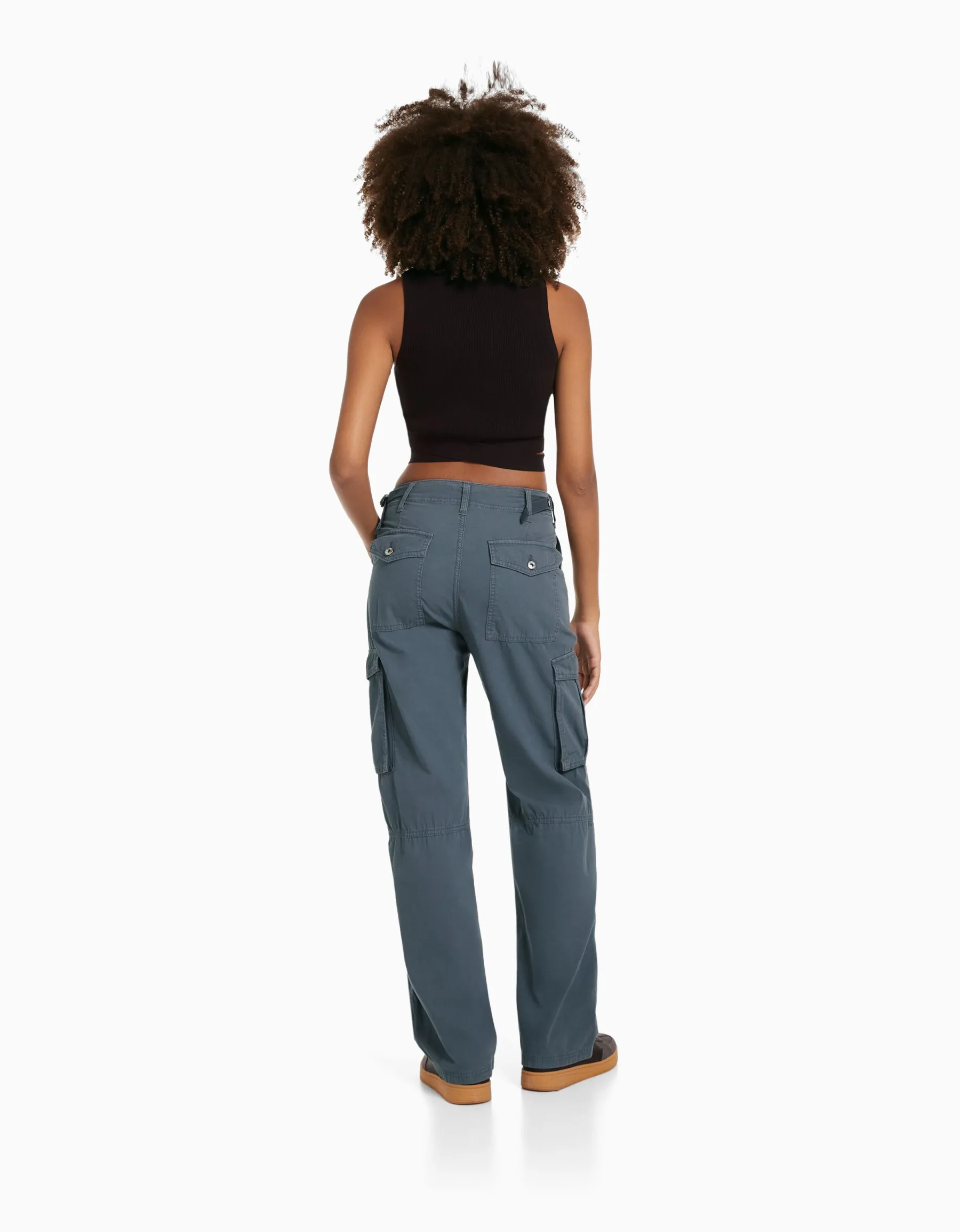 BERSHKA Pantalon straight cargo réglable Bleu Sale