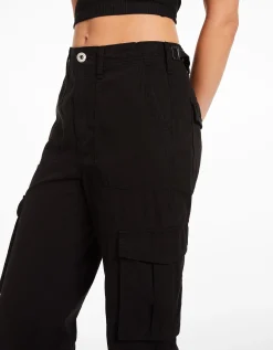 BERSHKA Pantalon straight cargo réglable Noir Best