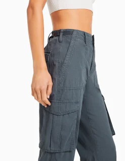 BERSHKA Pantalon straight cargo réglable Bleu Sale