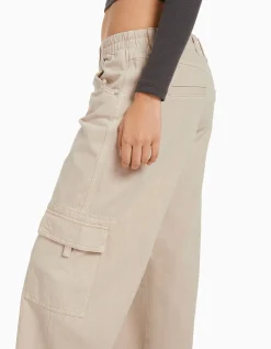 BERSHKA Pantalon straight cargo sergé taille élastique Bleu clair Best Sale