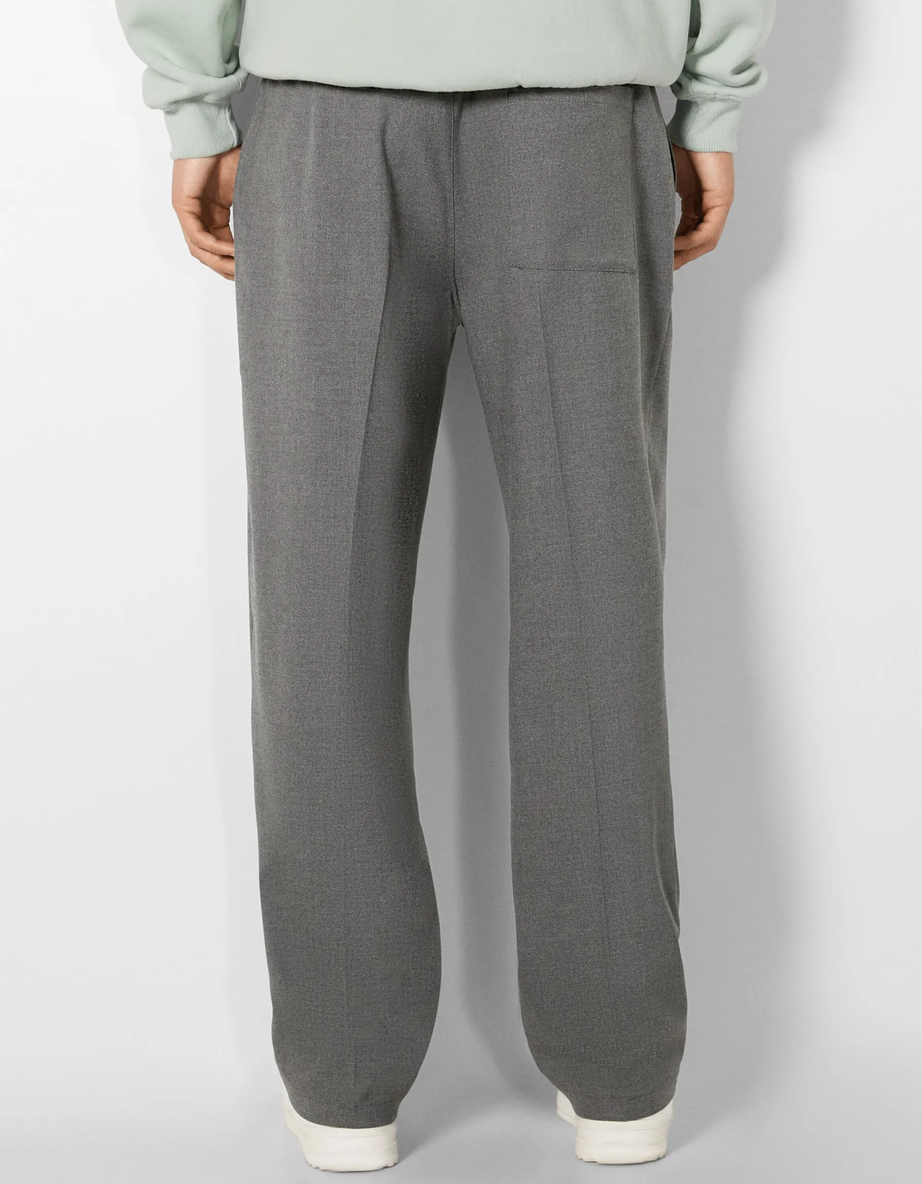 BERSHKA Pantalon tailleur semi-jogger wide Noir New