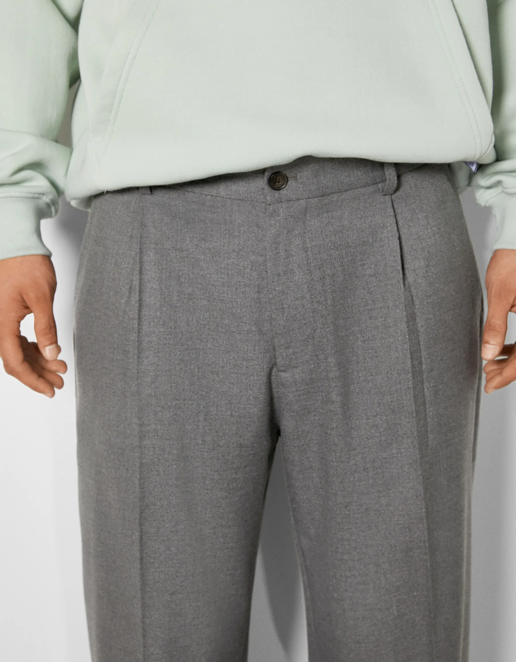 BERSHKA Pantalon tailleur semi-jogger wide Noir New