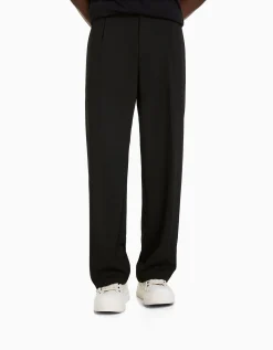 BERSHKA Pantalon tailleur semi-jogger wide Noir Cheap