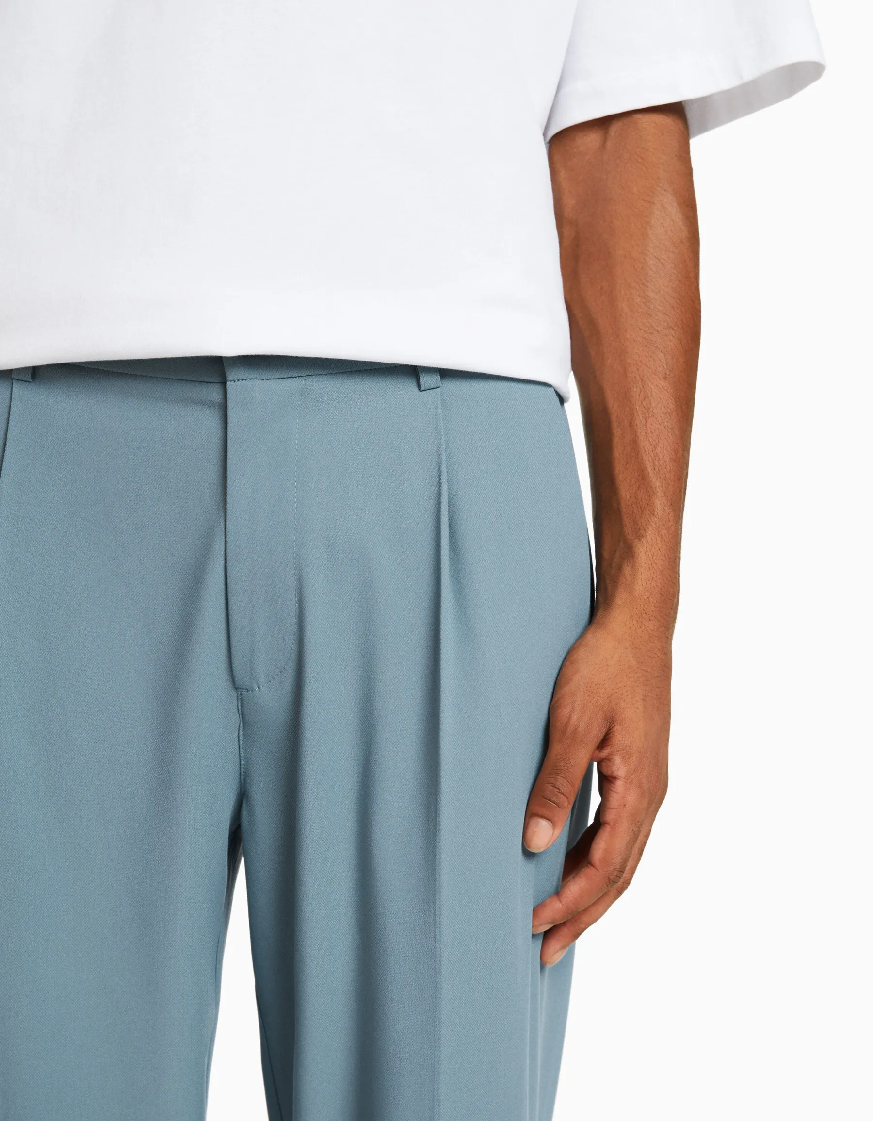 BERSHKA Pantalon tailleur semi-jogger wide Noir Discount
