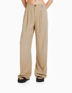 BERSHKA Pantalon tailoring dad fit Camel Cheap