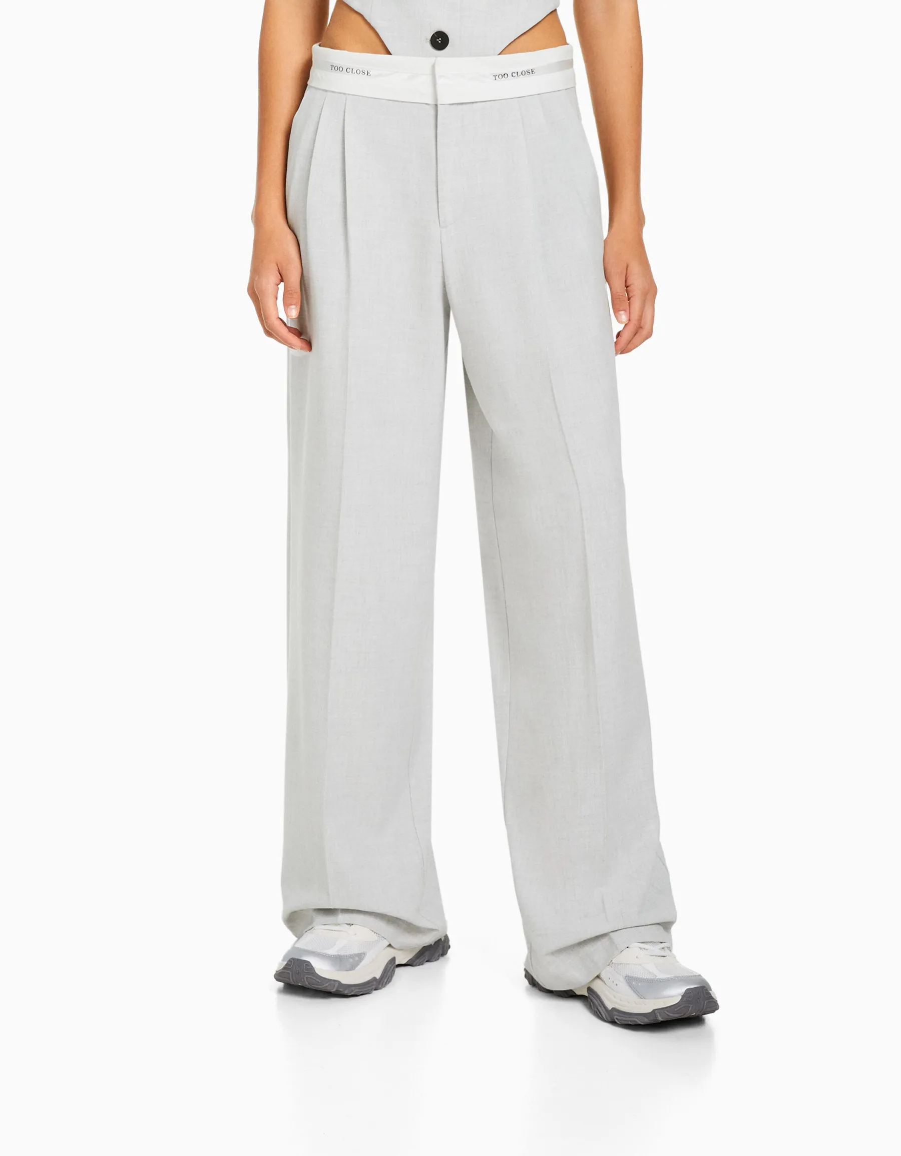 BERSHKA Pantalon tailoring imprimé Gris Cheap
