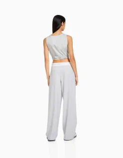 BERSHKA Pantalon tailoring imprimé Gris Cheap