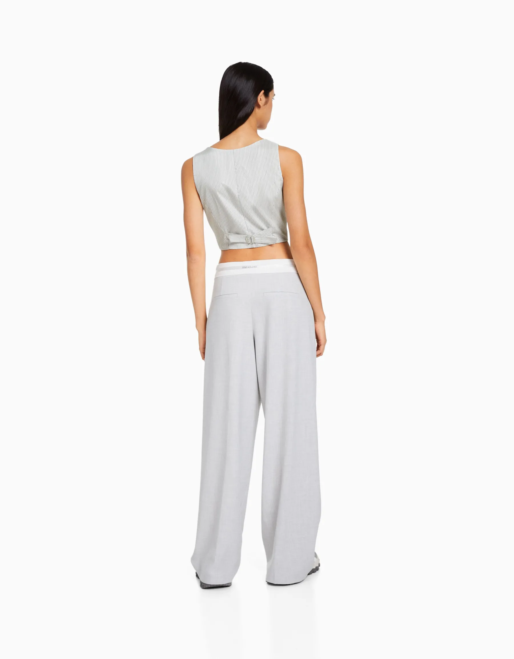 BERSHKA Pantalon tailoring imprimé Gris Cheap