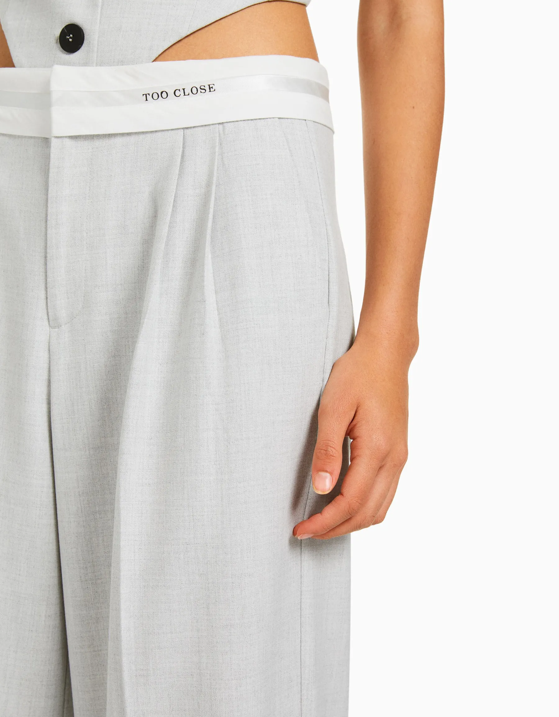 BERSHKA Pantalon tailoring imprimé Gris Cheap