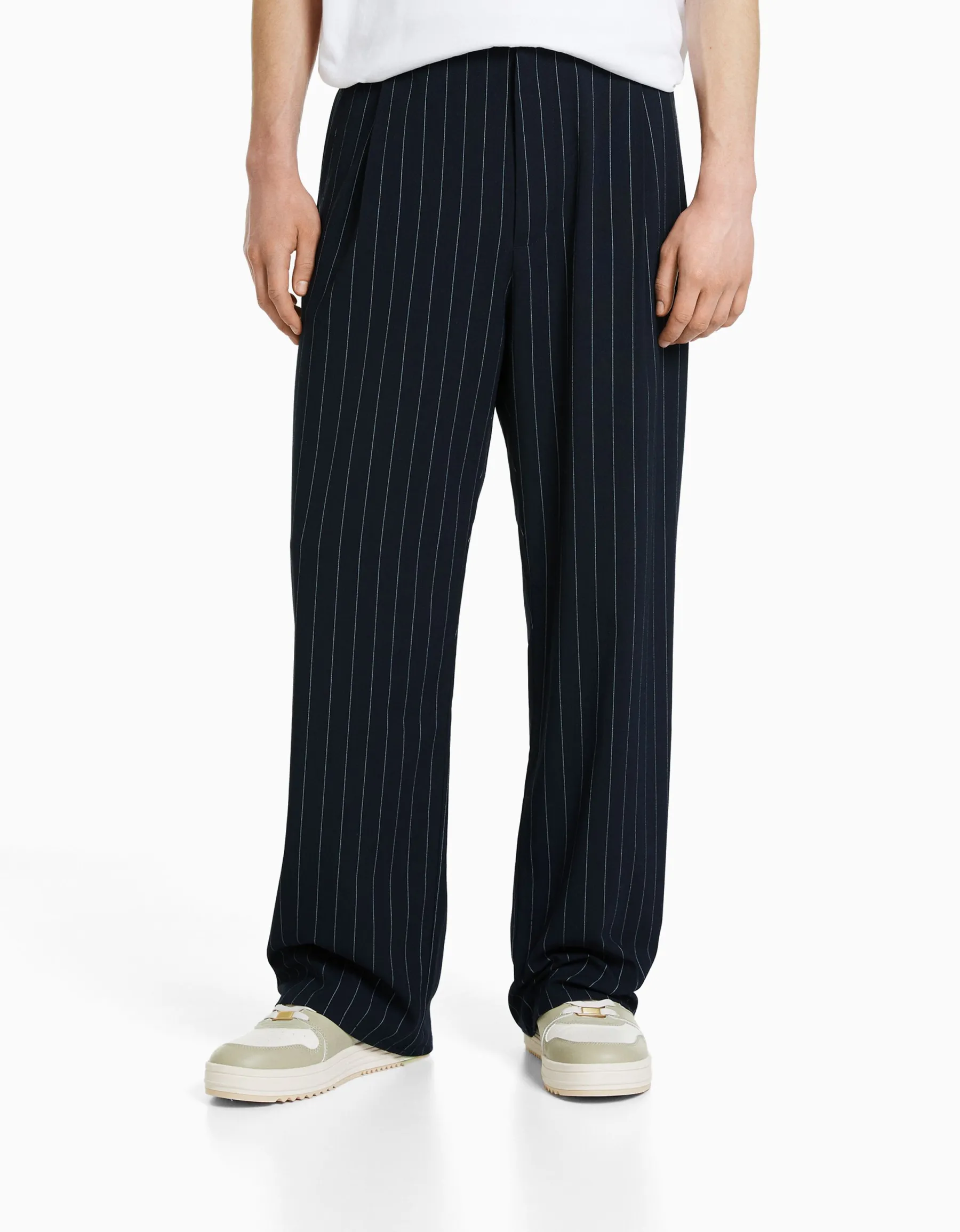 BERSHKA Pantalon tailoring rayures Marine Best