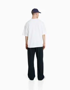 BERSHKA Pantalon tailoring rayures Marine Best