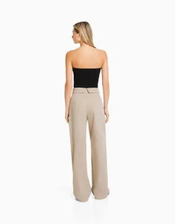 BERSHKA Pantalon tailoring taille plis Sable Best Sale