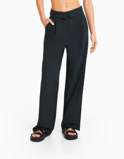 BERSHKA Pantalon tailoring taille plis Sable Discount