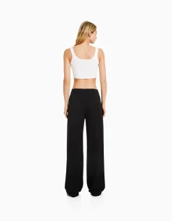 BERSHKA Pantalon tailoring wide leg passants Marine Store