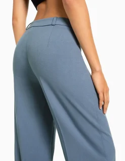 BERSHKA Pantalon tailoring wide leg passants Marine New