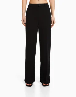 BERSHKA Pantalon tailoring wide leg passants Noir Clearance