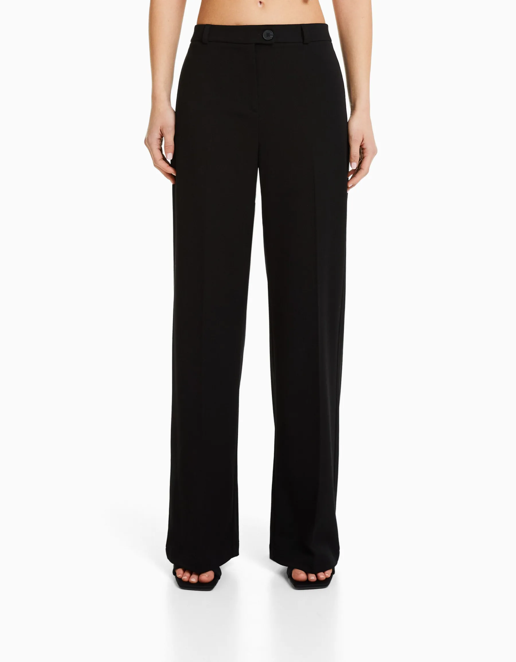 BERSHKA Pantalon tailoring wide leg passants Noir Clearance