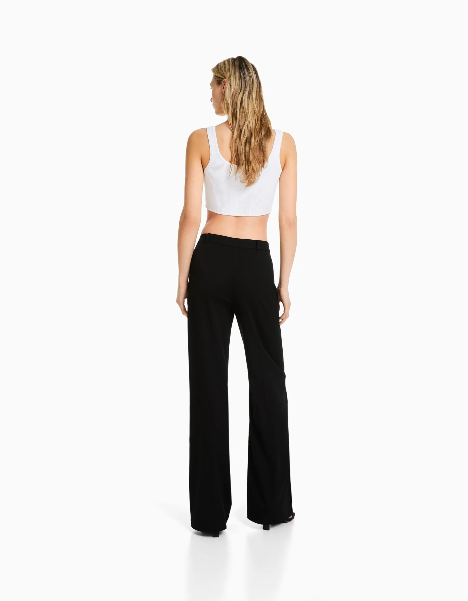 BERSHKA Pantalon tailoring wide leg passants Noir Clearance