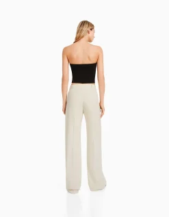 BERSHKA Pantalon tailoring wide leg passants Marine Online