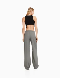 BERSHKA Pantalon tailoring wide leg passants Marine Flash Sale