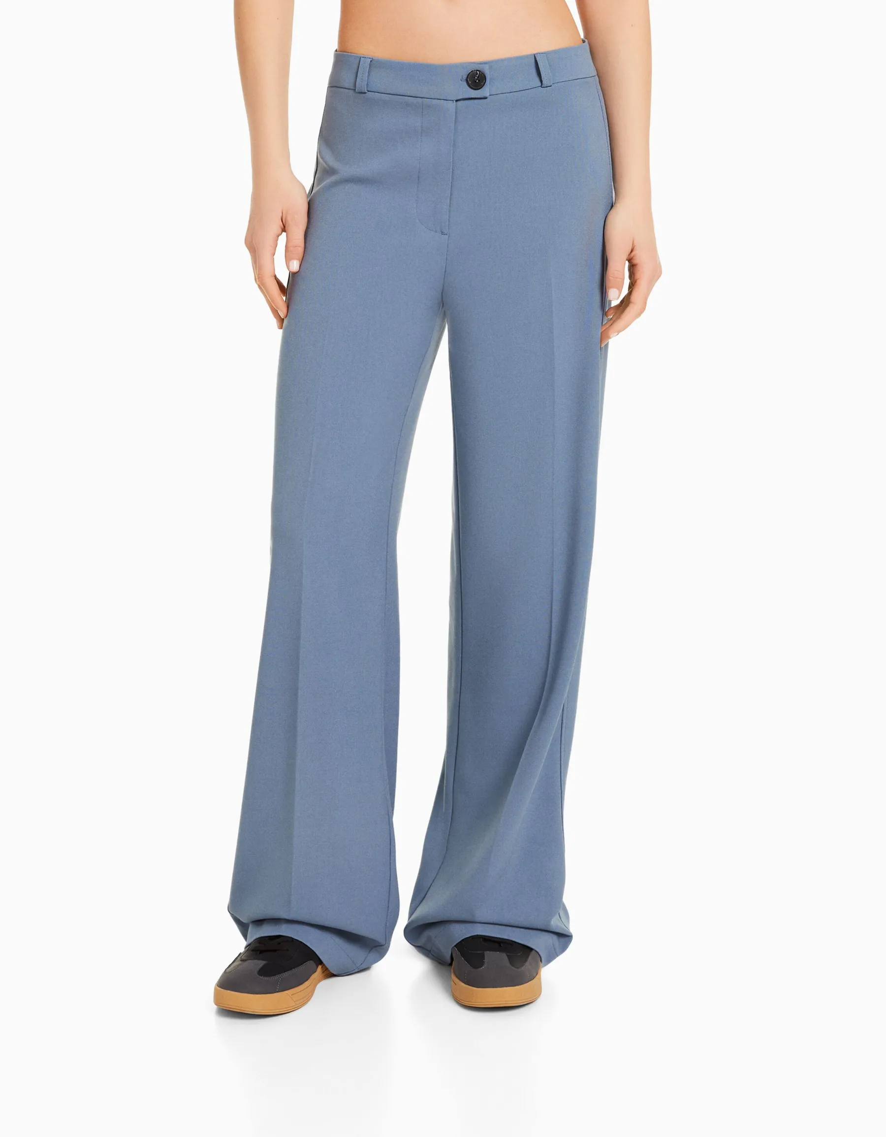 BERSHKA Pantalon tailoring wide leg passants Marine Outlet