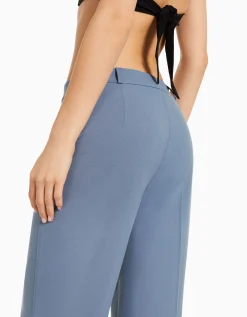 BERSHKA Pantalon tailoring wide leg passants Marine Outlet