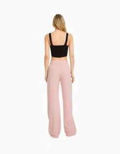 BERSHKA Pantalon tailoring wide leg passants Marine Online